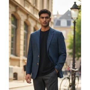 Southwick Men's Classic Navy Blue Windowpane Sport Coat Size 48R